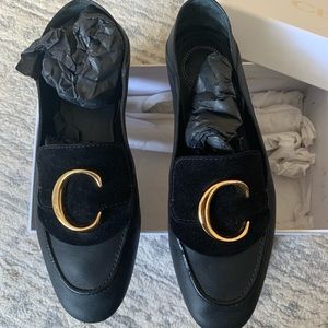 Chloe C Flat Leather Logo Fold-Down Loafers